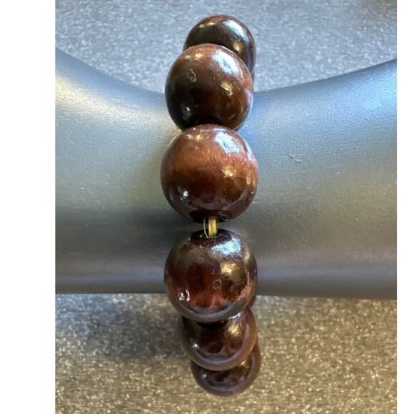 Brown Wooden Beads Stretch Bracelet - Picture 1 of 3